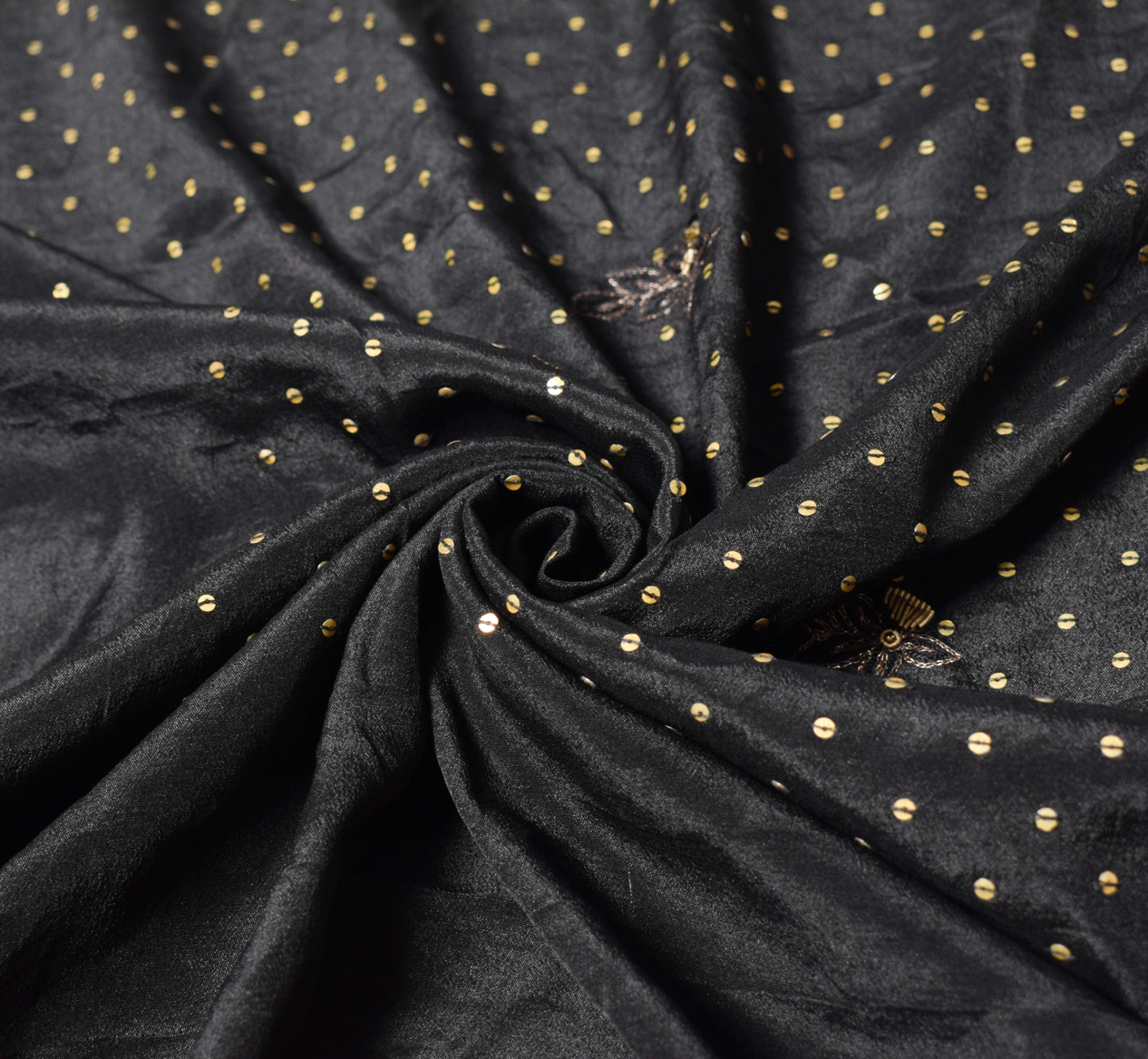 Sushila Vintage Zardozi Aari Work Saree Pure Silk Black HEAVY Sari Craft Fabric
