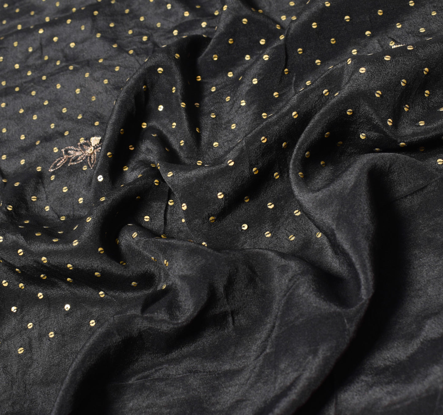 Sushila Vintage Zardozi Aari Work Saree Pure Silk Black HEAVY Sari Craft Fabric