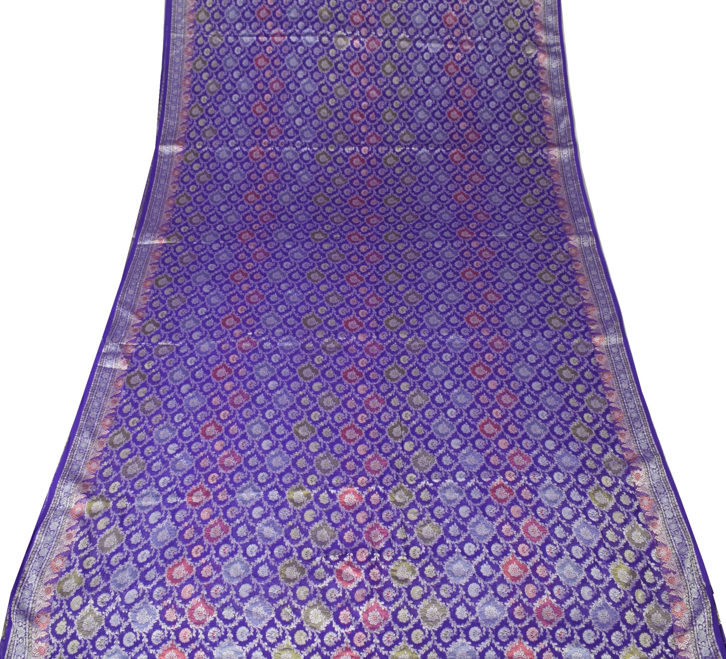 Sushila Vintage Pure Banarasi Chiffon Saree HEAVY Purple Handloom Sari Fabric