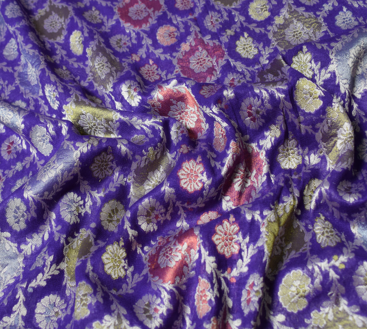 Sushila Vintage Pure Banarasi Chiffon Saree HEAVY Purple Handloom Sari Fabric