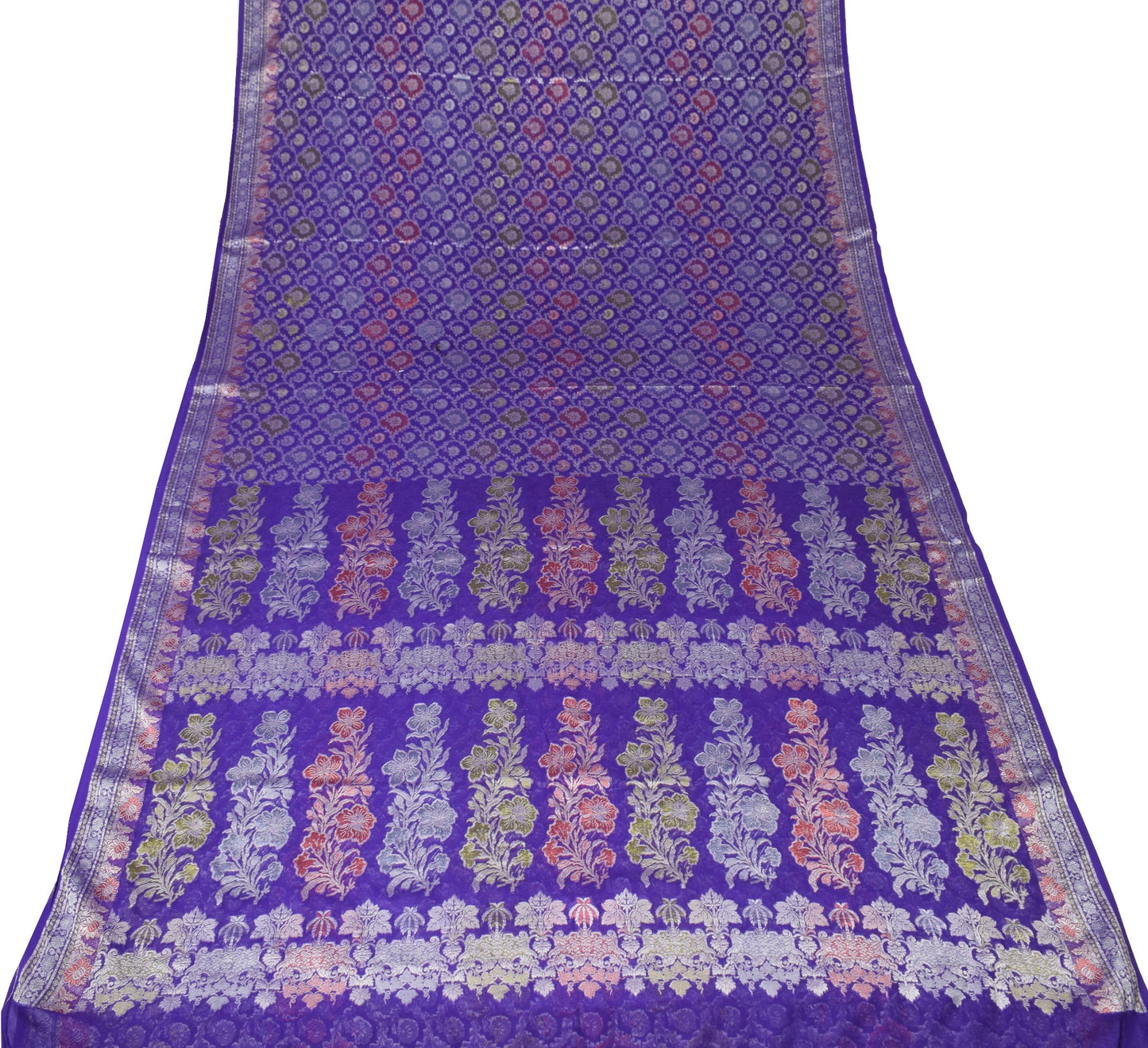 Sushila Vintage Pure Banarasi Chiffon Saree HEAVY Purple Handloom Sari Fabric