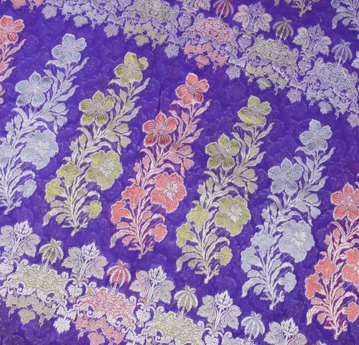Sushila Vintage Pure Banarasi Chiffon Saree HEAVY Purple Handloom Sari Fabric