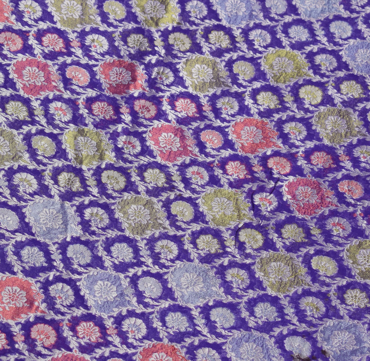 Sushila Vintage Pure Banarasi Chiffon Saree HEAVY Purple Handloom Sari Fabric