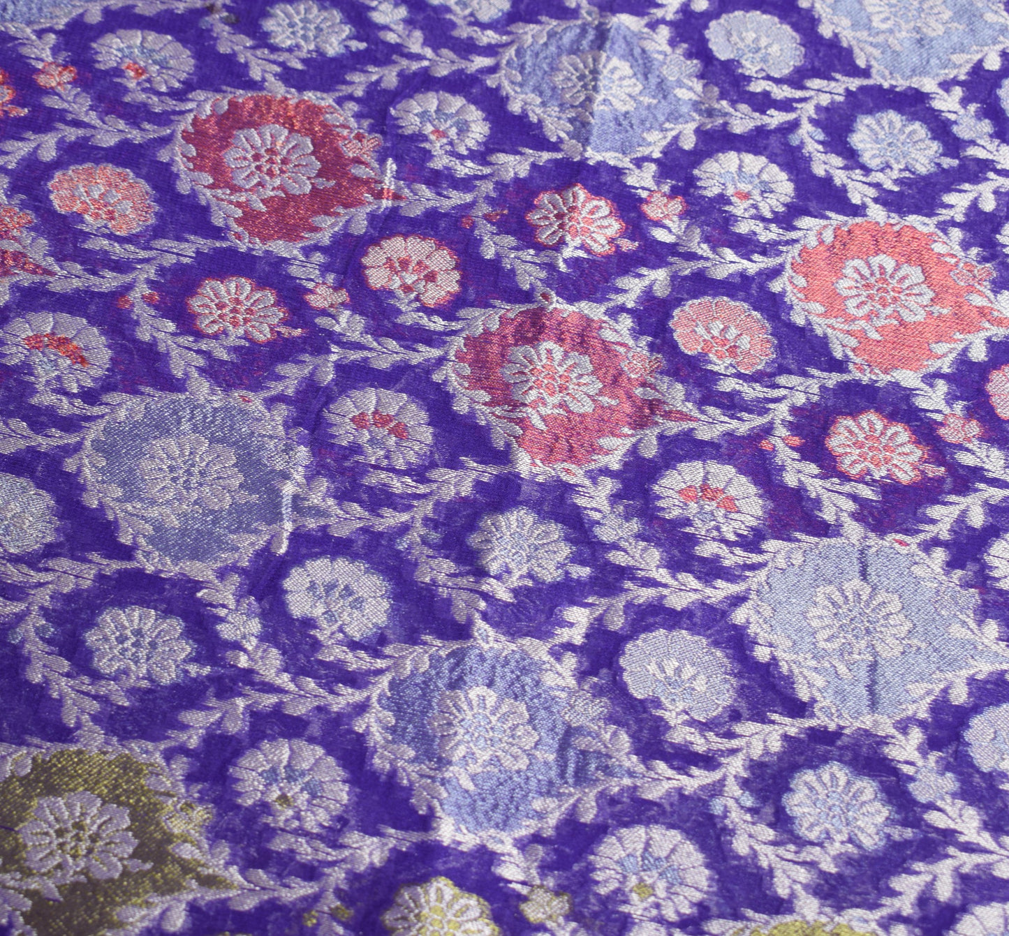 Sushila Vintage Pure Banarasi Chiffon Saree HEAVY Purple Handloom Sari Fabric