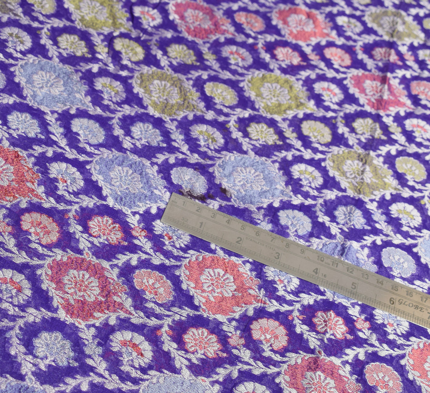 Sushila Vintage Pure Banarasi Chiffon Saree HEAVY Purple Handloom Sari Fabric