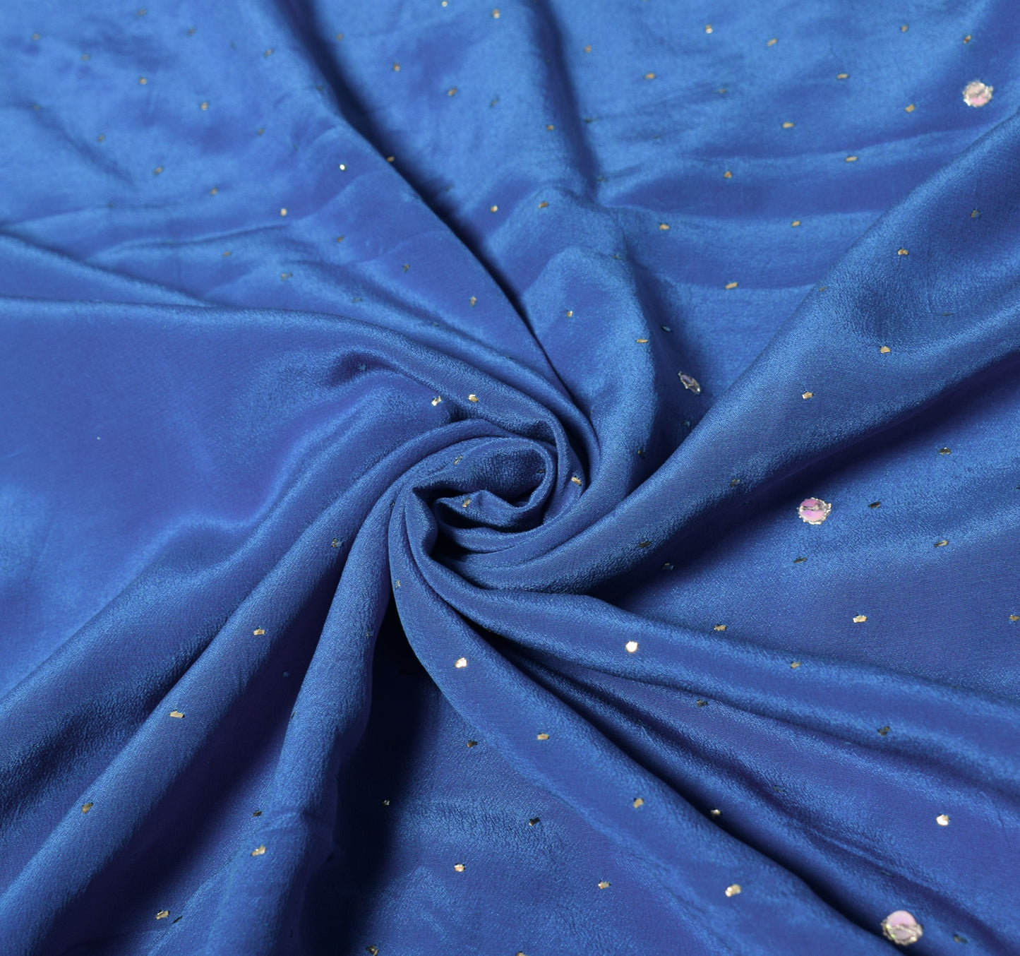 Sushila Vintage Handmade Mukesh Work Sari Turquoise Blue Pure Crepe Saree Fabric