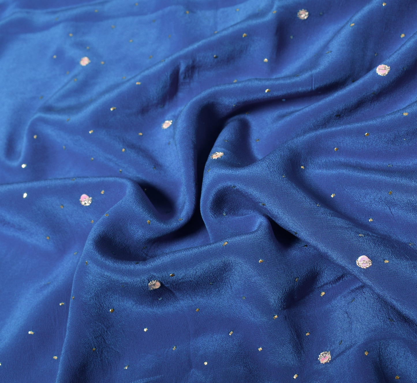 Sushila Vintage Handmade Mukesh Work Sari Turquoise Blue Pure Crepe Saree Fabric