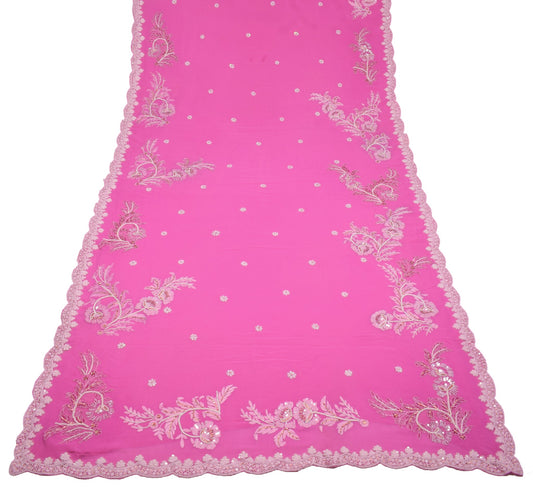 Sushila Vintage Pearls Embellish Saree Pure Georgette Pink Floral Sari Fabric