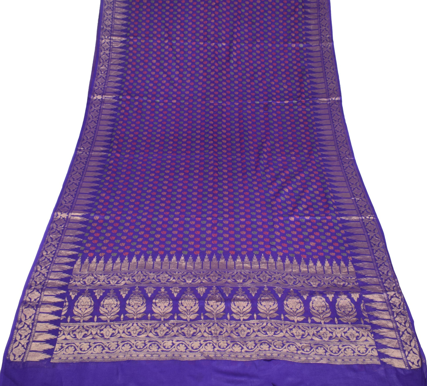 Sushila Vintage Pure Banarasi Chiffon Saree HEAVY Handloom Purple Sari Fabric