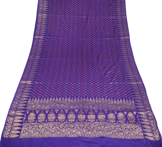 Sushila Vintage Pure Banarasi Chiffon Saree HEAVY Handloom Purple Sari Fabric