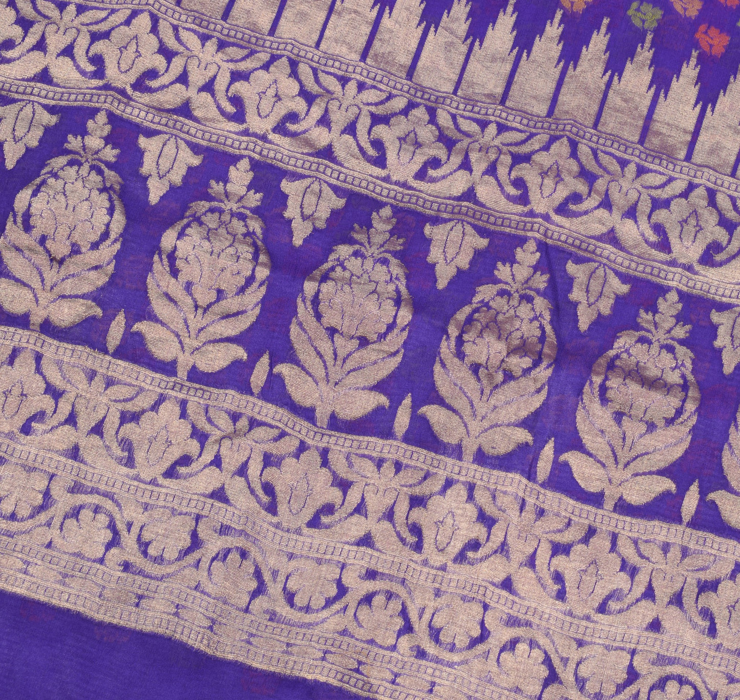 Sushila Vintage Pure Banarasi Chiffon Saree HEAVY Handloom Purple Sari Fabric