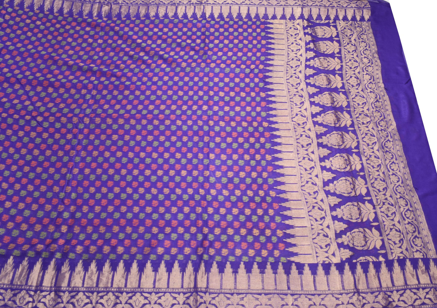 Sushila Vintage Pure Banarasi Chiffon Saree HEAVY Handloom Purple Sari Fabric