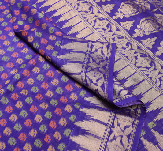 Sushila Vintage Pure Banarasi Chiffon Saree HEAVY Handloom Purple Sari Fabric