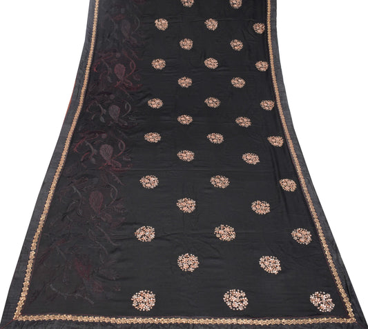 Sushila Vintage Black HEAVY Saree 100% Pure Silk Peacock Embroidered Sari Fabric