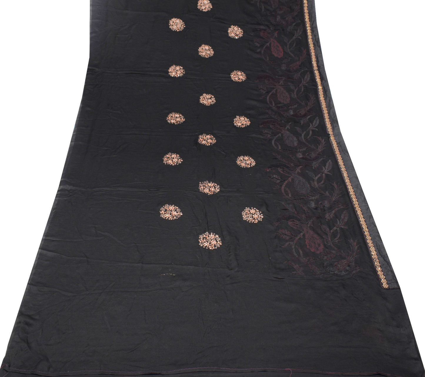 Sushila Vintage Black HEAVY Saree 100% Pure Silk Peacock Embroidered Sari Fabric