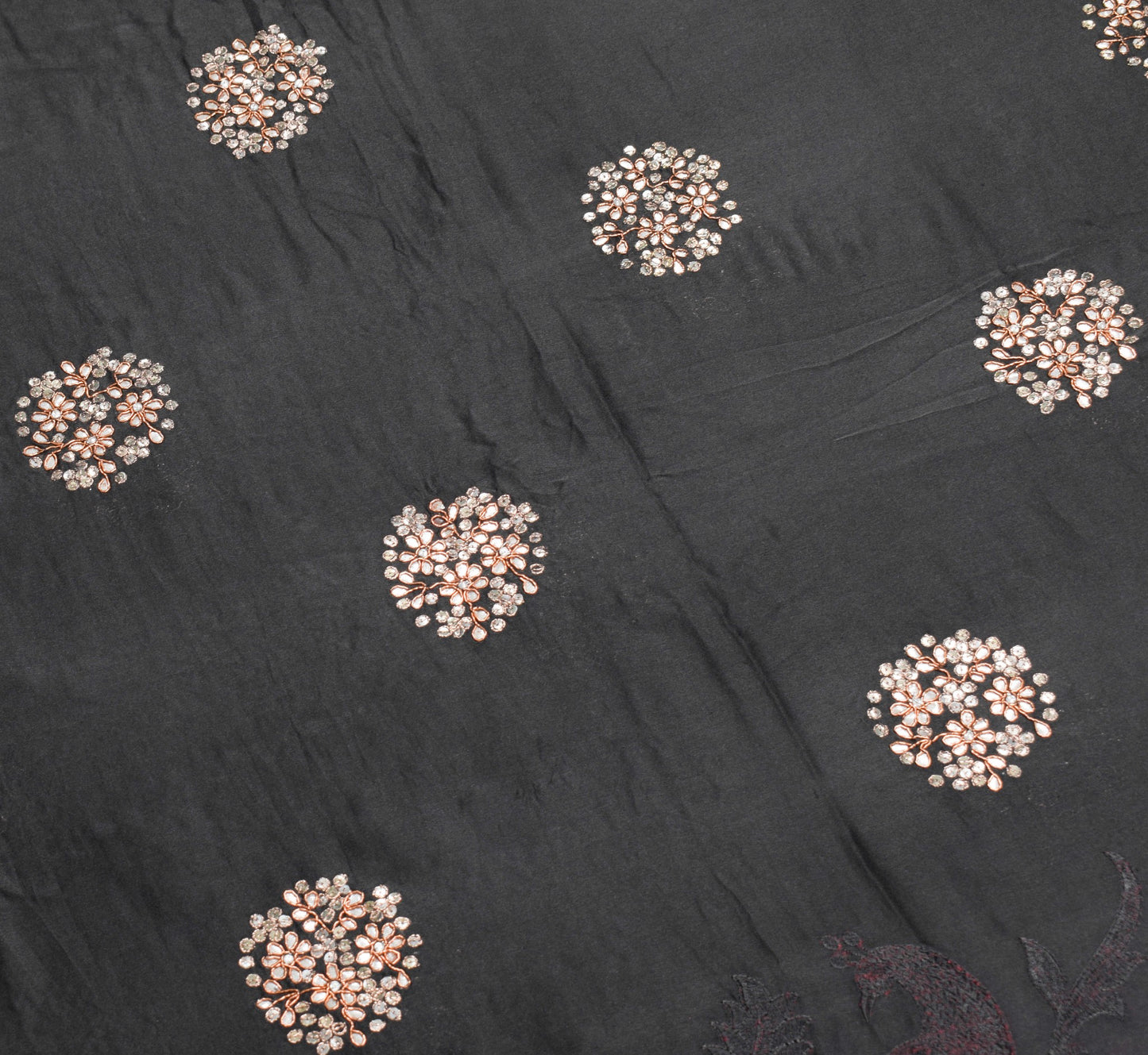 Sushila Vintage Black HEAVY Saree 100% Pure Silk Peacock Embroidered Sari Fabric