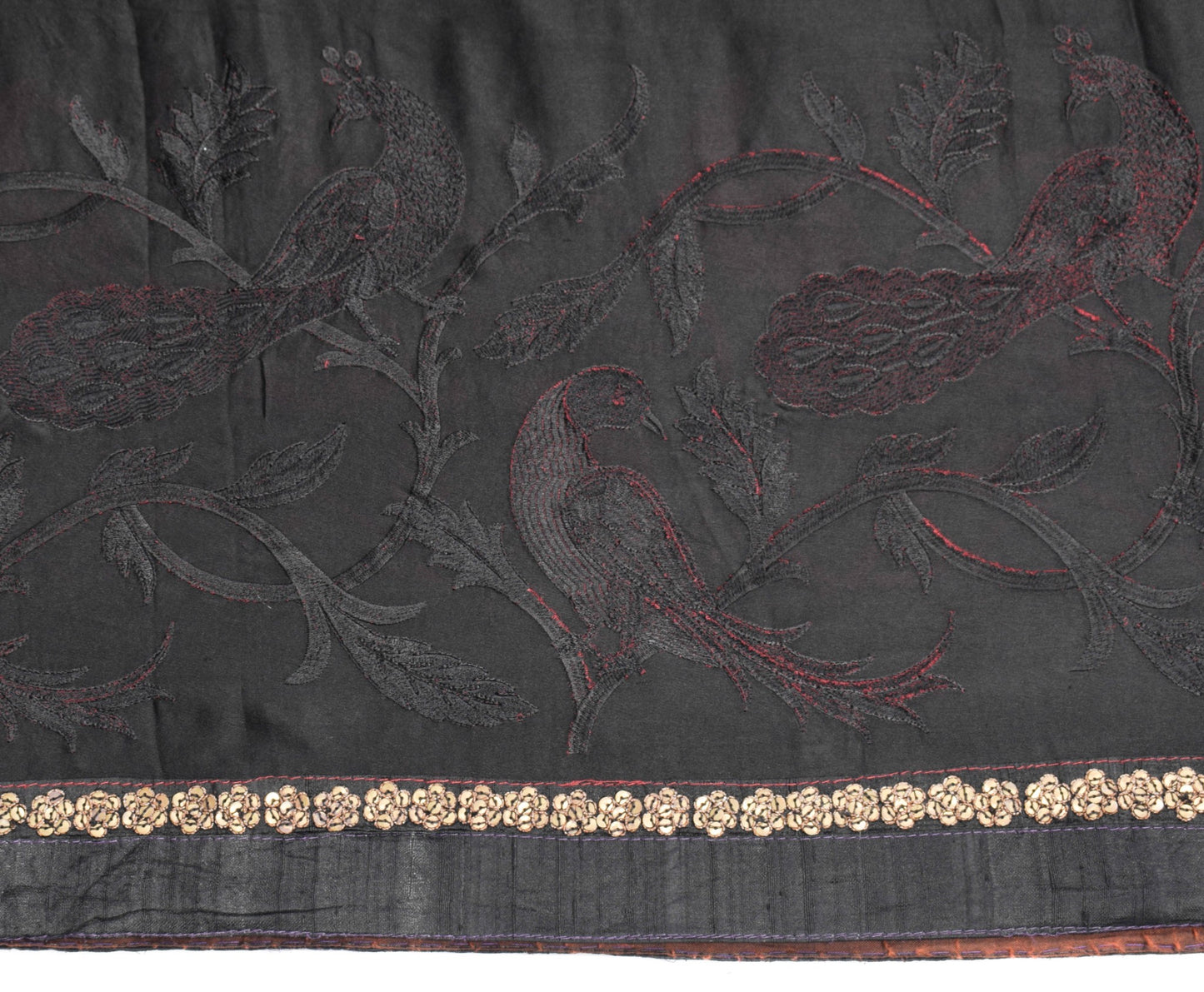 Sushila Vintage Black HEAVY Saree 100% Pure Silk Peacock Embroidered Sari Fabric