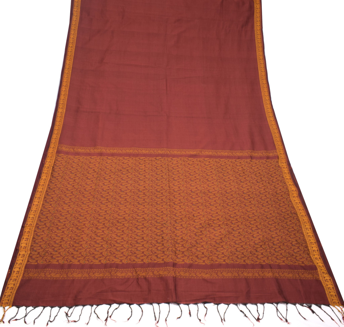 Sushila Vintage Chettinad Maroon Saree Handloom Cotton Peacock 6 YD Sari Fabric
