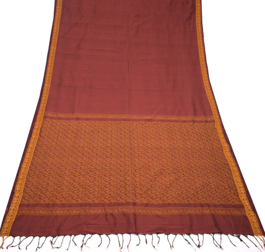 Sushila Vintage Chettinad Maroon Saree Handloom Cotton Peacock 6 YD Sari Fabric