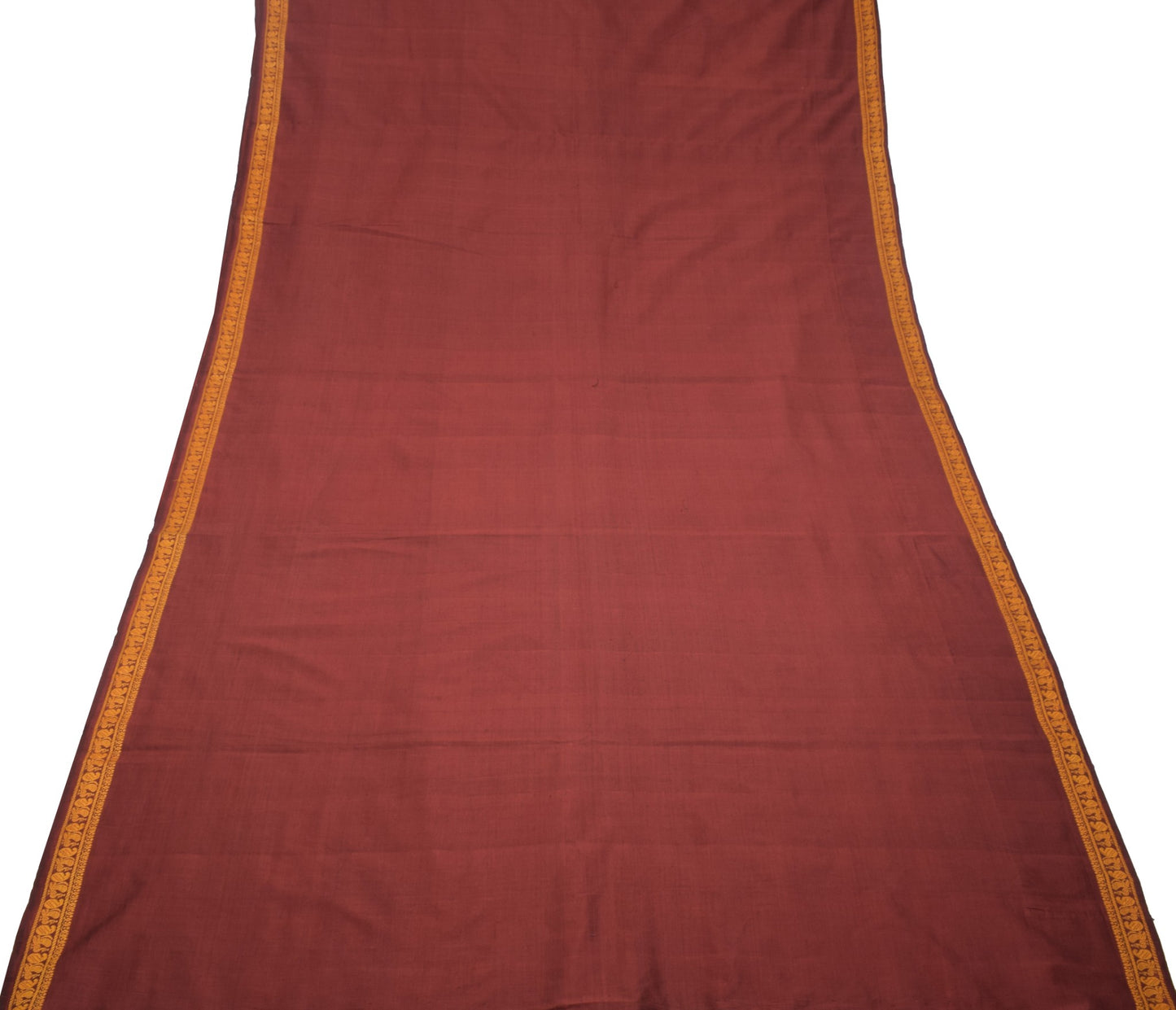 Sushila Vintage Chettinad Maroon Saree Handloom Cotton Peacock 6 YD Sari Fabric