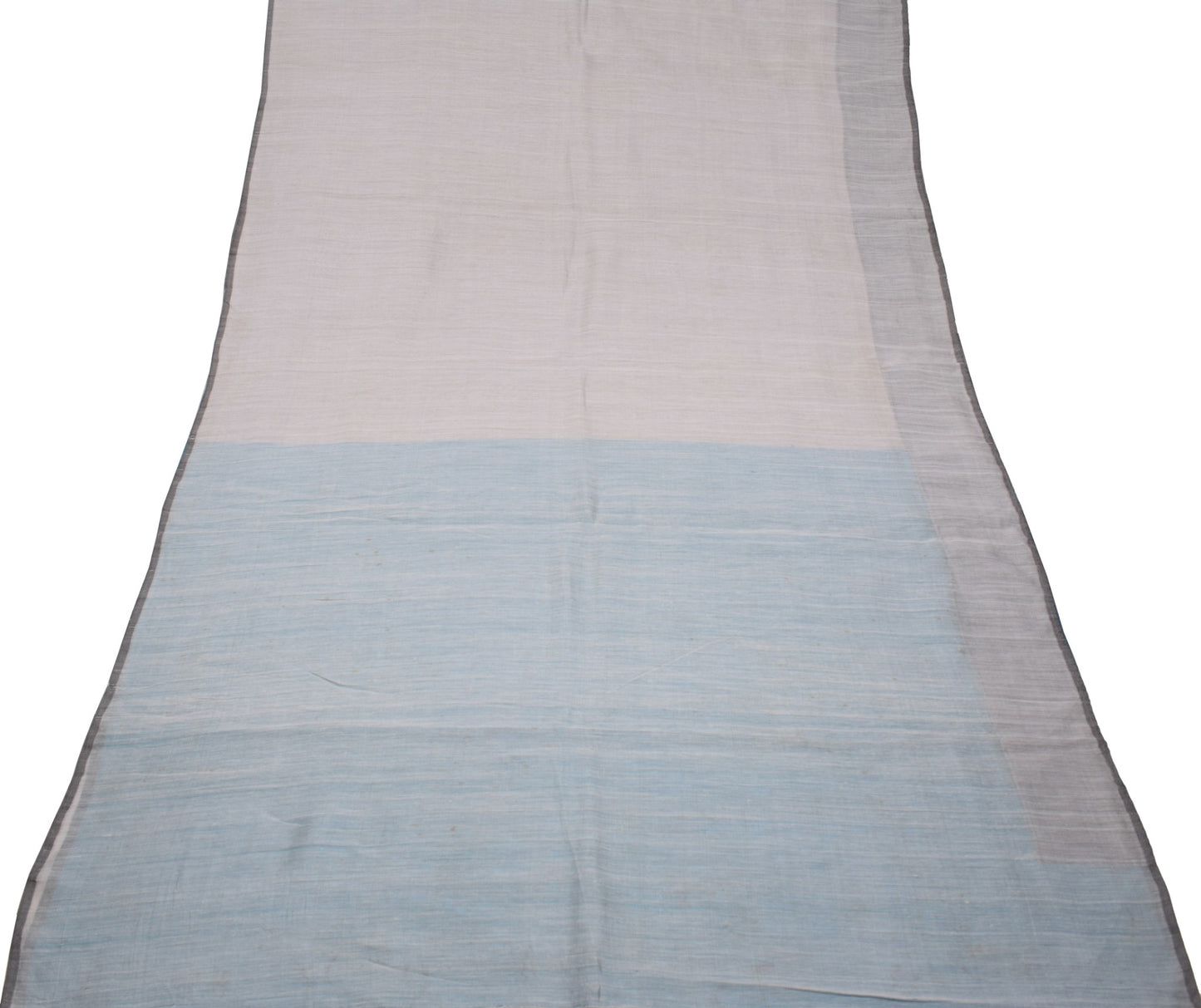 Sushila Vintage Gray Saree Turquoise Blue Pallu Handloom Art Cotton Sari Fabric