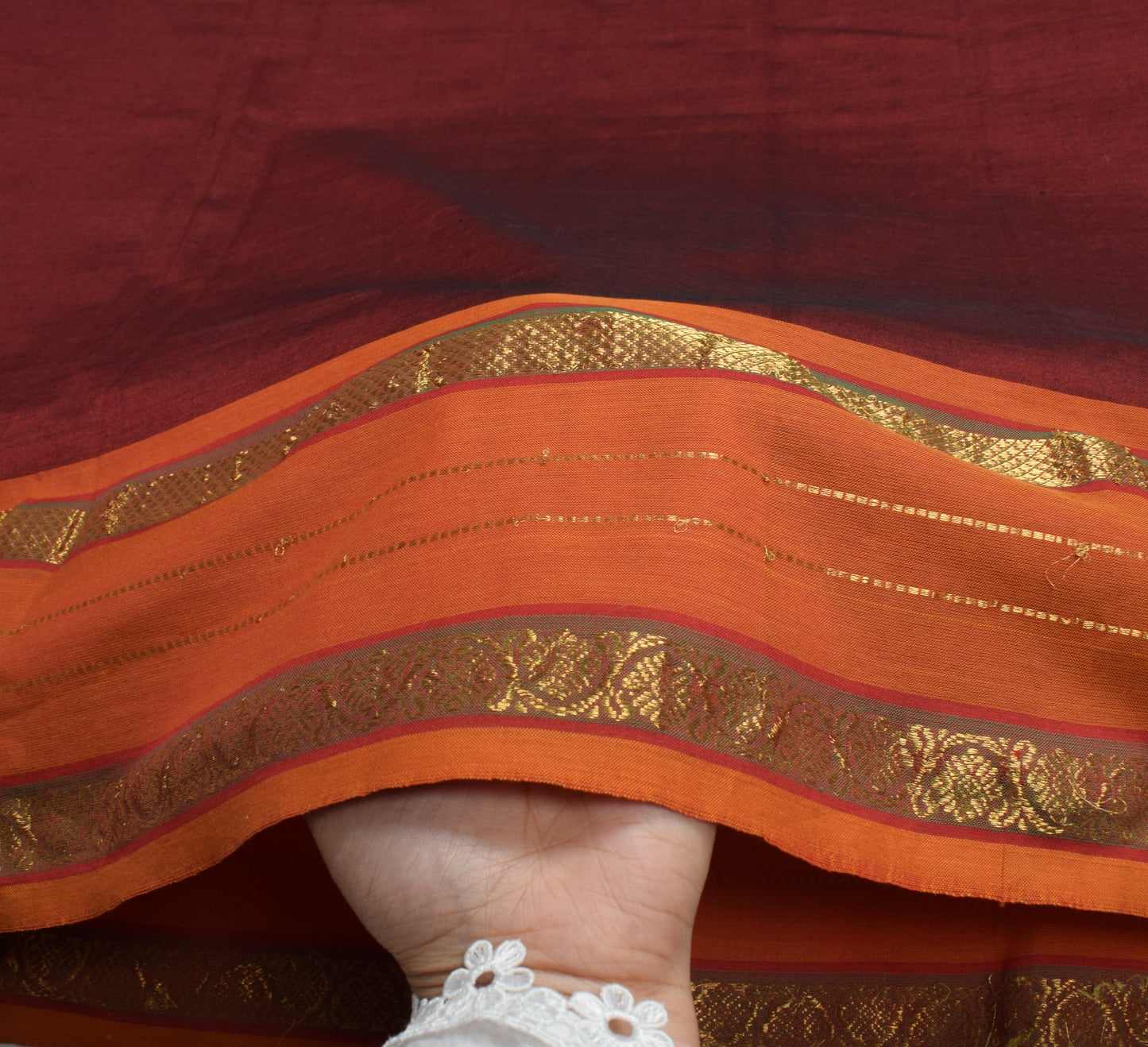 Sushila Vintage Maroon Saree South Indian Handloom Pure Cotton Sari Craft Fabric