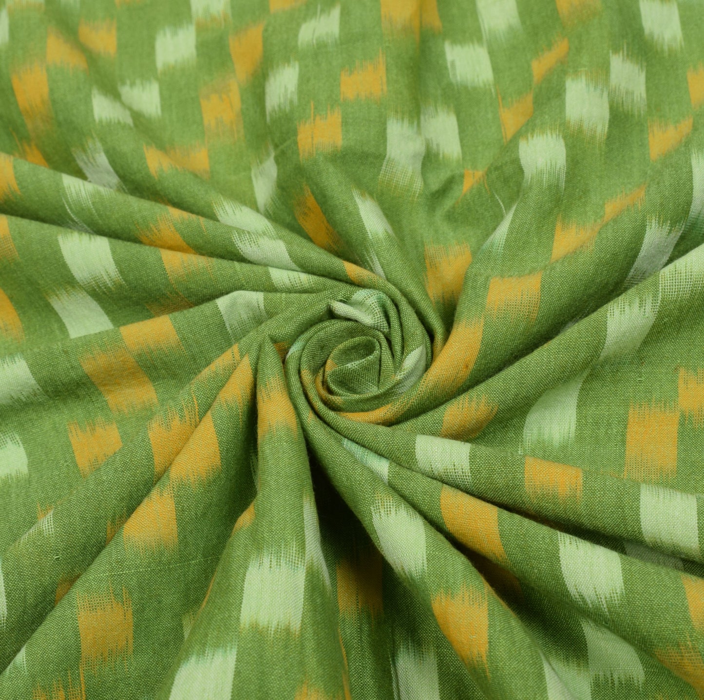 Sushila Vintage Handloom Pochampally Ikat Sari Pure Cotton Green Yellow Saree