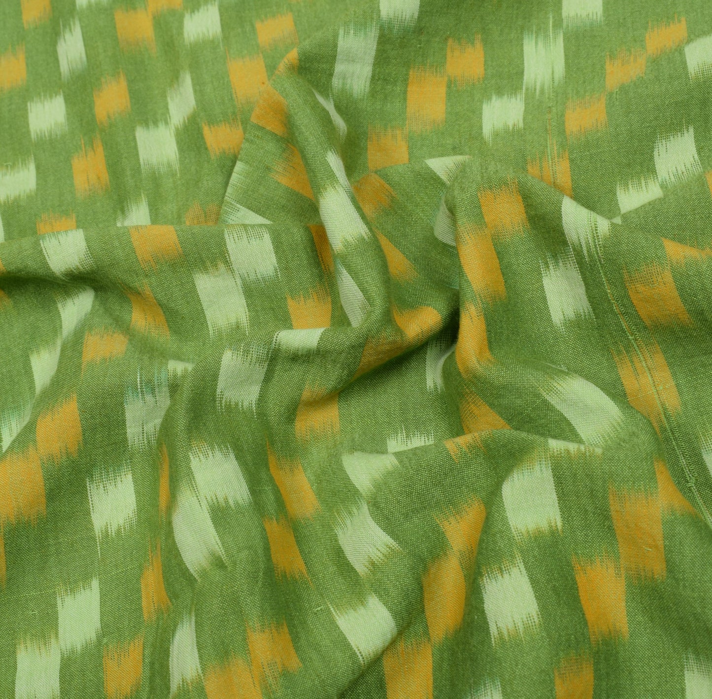 Sushila Vintage Handloom Pochampally Ikat Sari Pure Cotton Green Yellow Saree