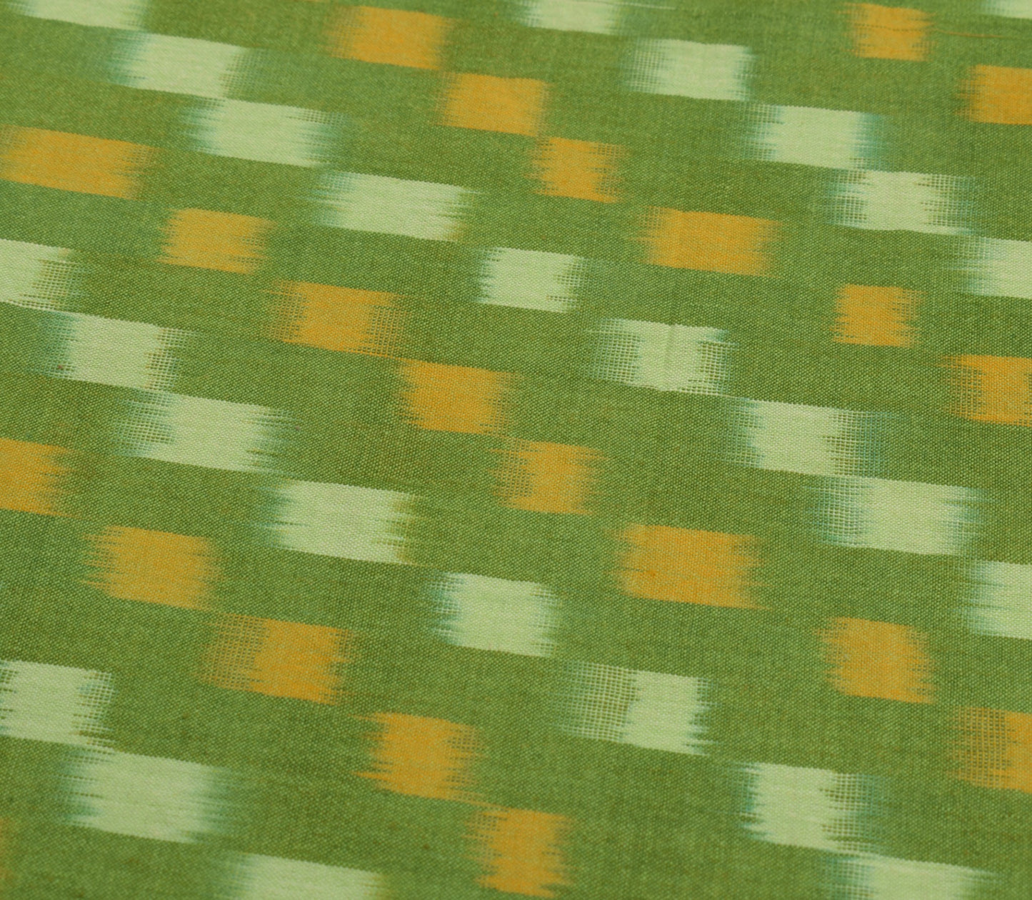 Sushila Vintage Handloom Pochampally Ikat Sari Pure Cotton Green Yellow Saree