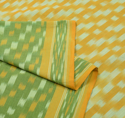 Sushila Vintage Handloom Pochampally Ikat Sari Pure Cotton Green Yellow Saree