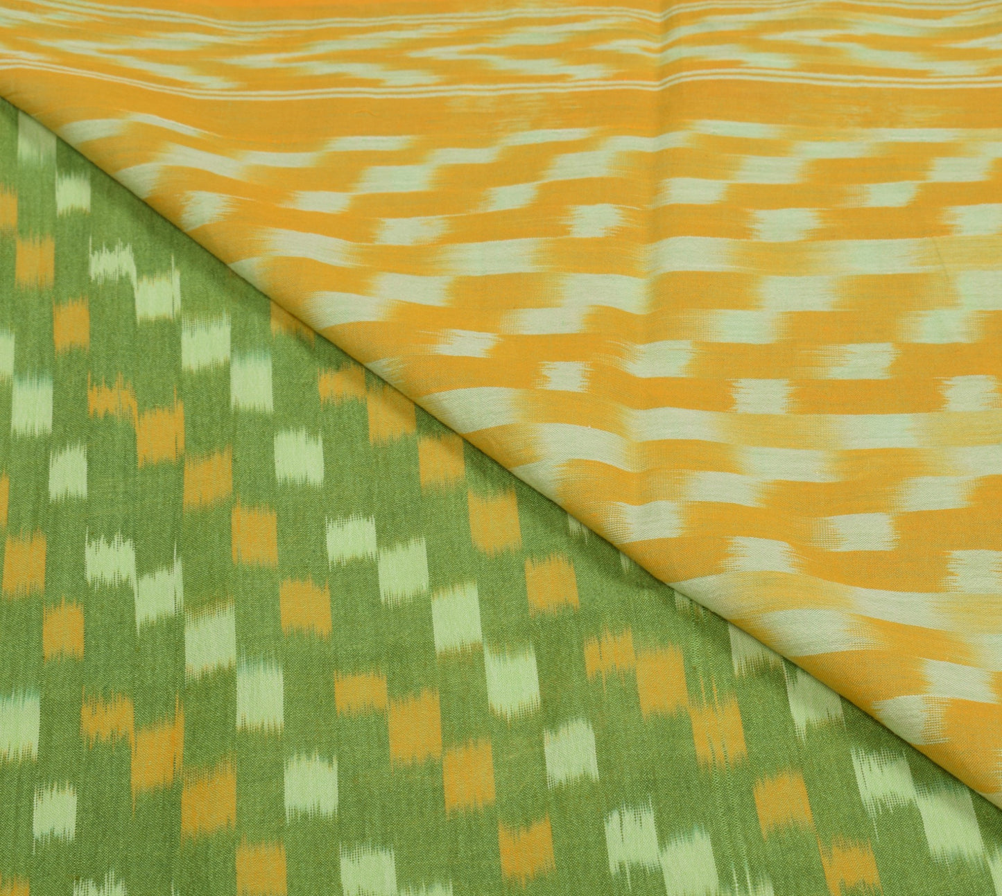 Sushila Vintage Handloom Pochampally Ikat Sari Pure Cotton Green Yellow Saree
