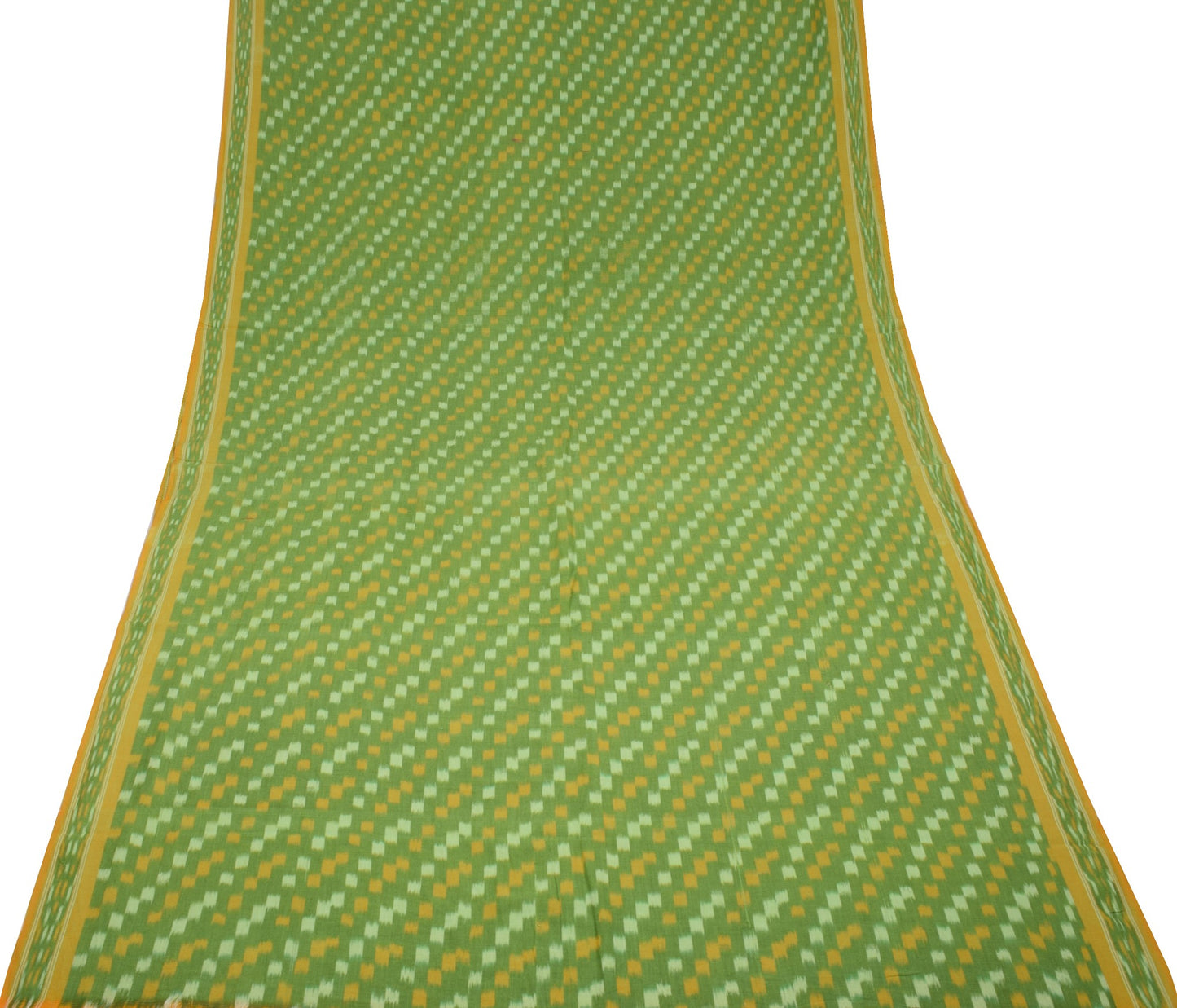 Sushila Vintage Handloom Pochampally Ikat Sari Pure Cotton Green Yellow Saree