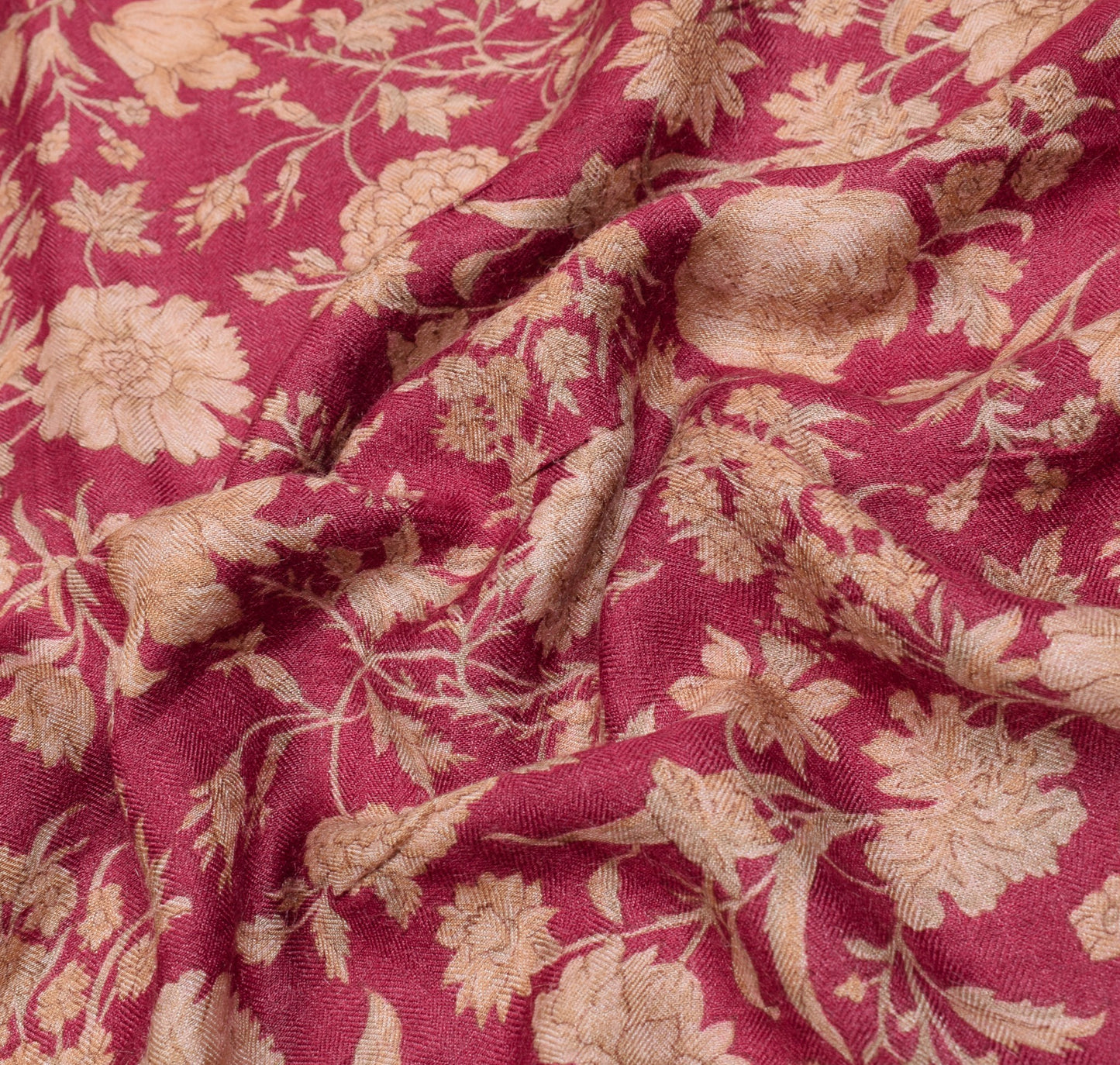 Sushila Vintage Pure Woolen Saree Floral Printed Woven Dark Magenta Sari Fabric