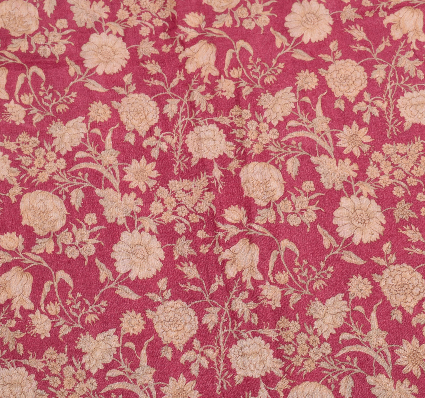 Sushila Vintage Pure Woolen Saree Floral Printed Woven Dark Magenta Sari Fabric
