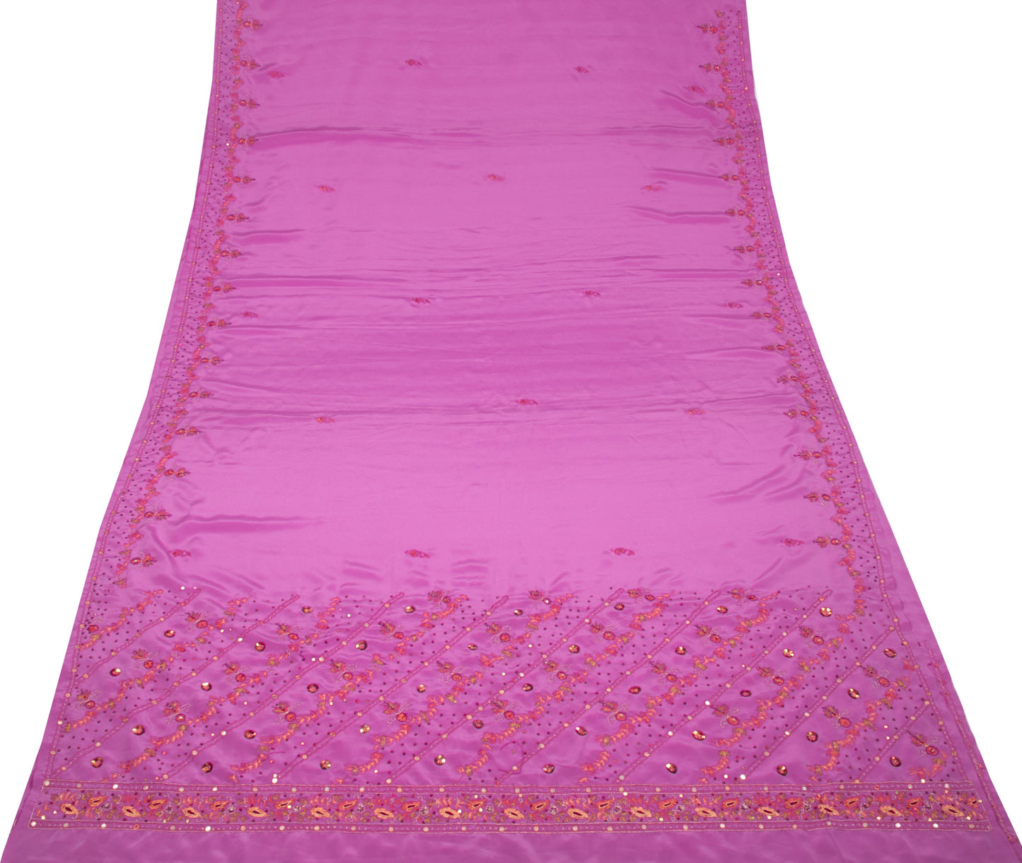 Sushila Vintage 6 Yard Pink Saree Hand Embroidered Art Crepe Sari Blouse Fabric