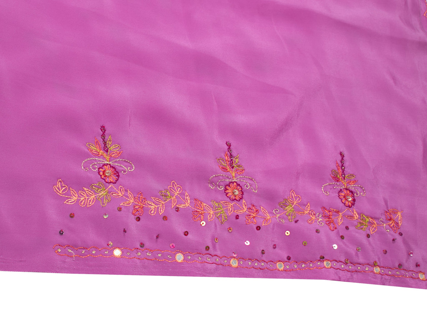 Sushila Vintage 6 Yard Pink Saree Hand Embroidered Art Crepe Sari Blouse Fabric
