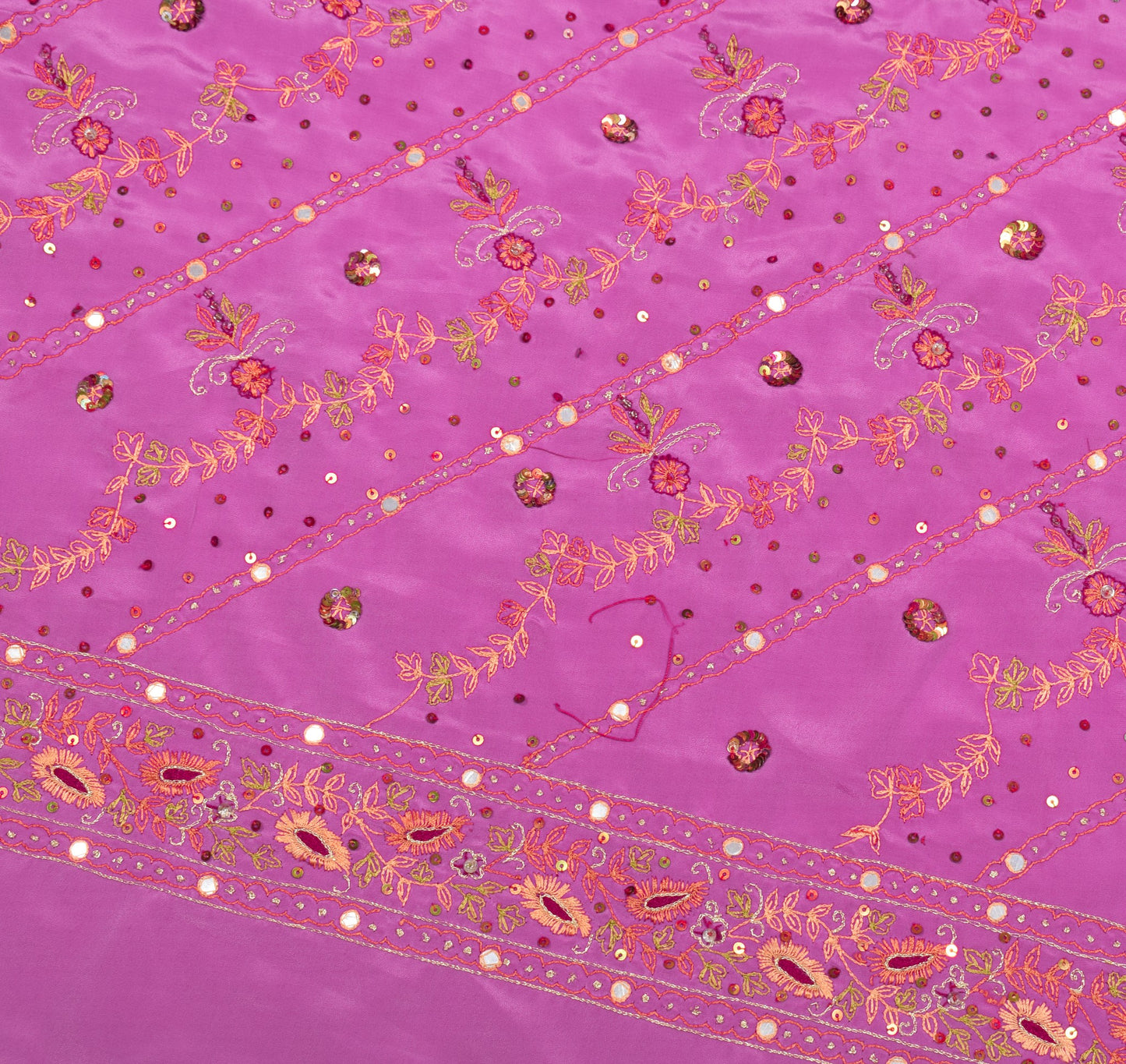 Sushila Vintage 6 Yard Pink Saree Hand Embroidered Art Crepe Sari Blouse Fabric