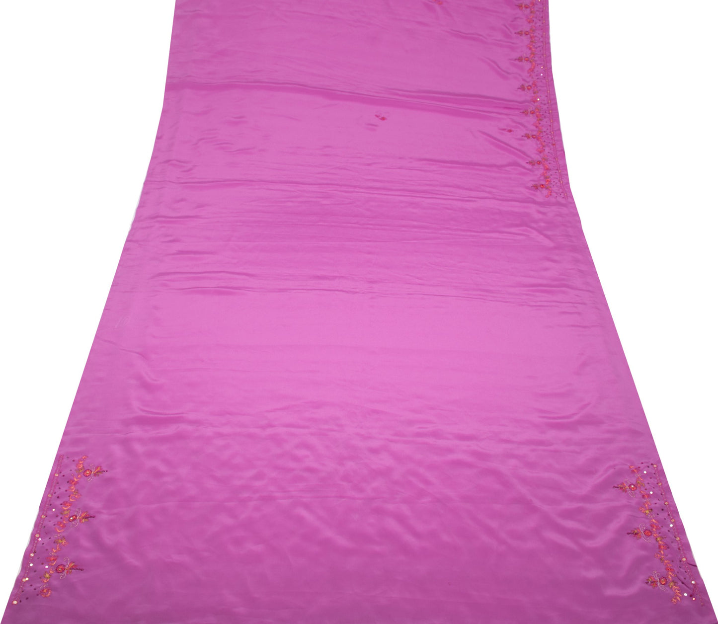 Sushila Vintage 6 Yard Pink Saree Hand Embroidered Art Crepe Sari Blouse Fabric