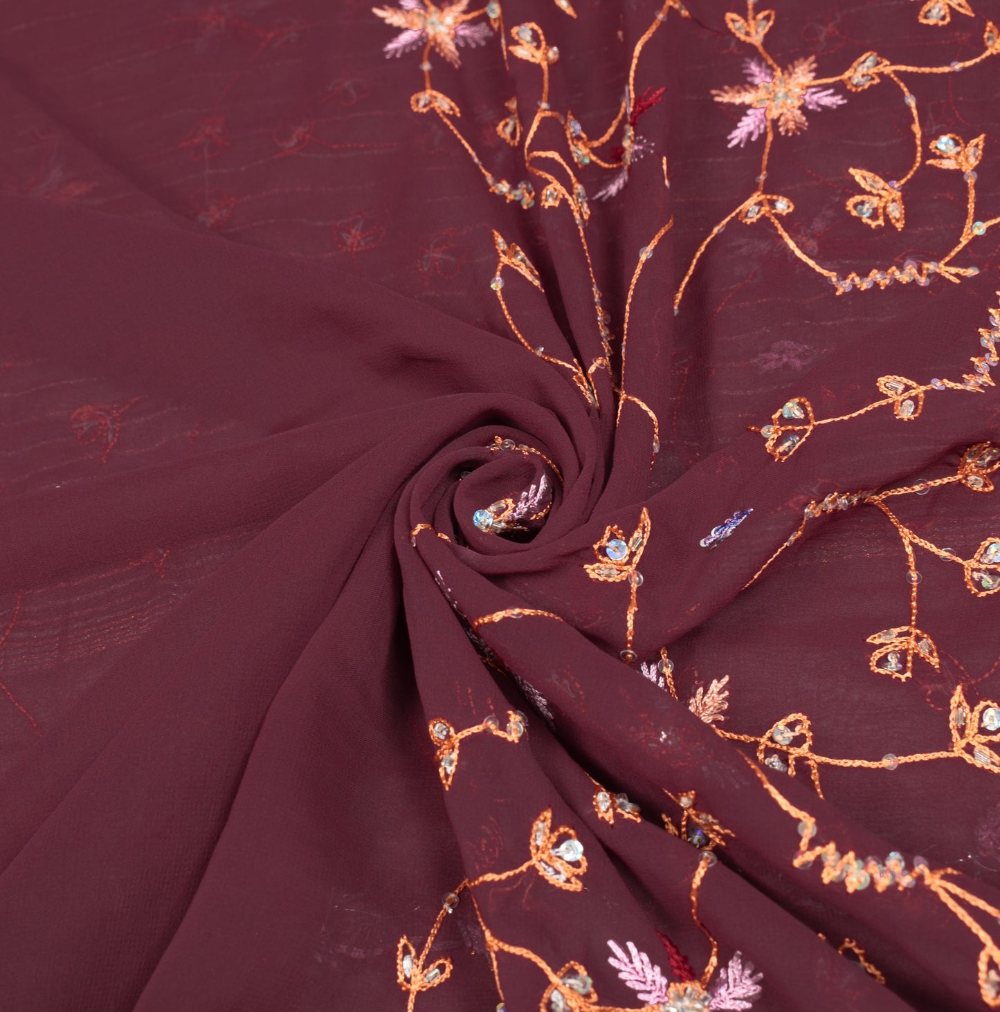 Sushila Vintage HEAVY Maroon Saree Art Georgette Sequins Work 6Yard Sari Fabric
