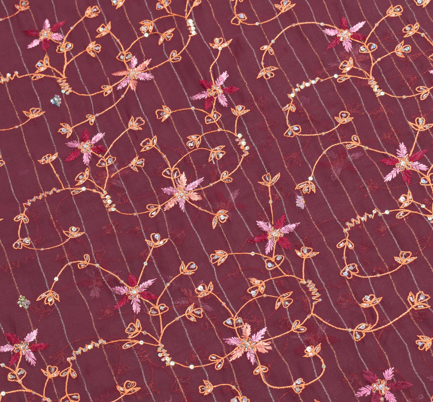Sushila Vintage HEAVY Maroon Saree Art Georgette Sequins Work 6Yard Sari Fabric