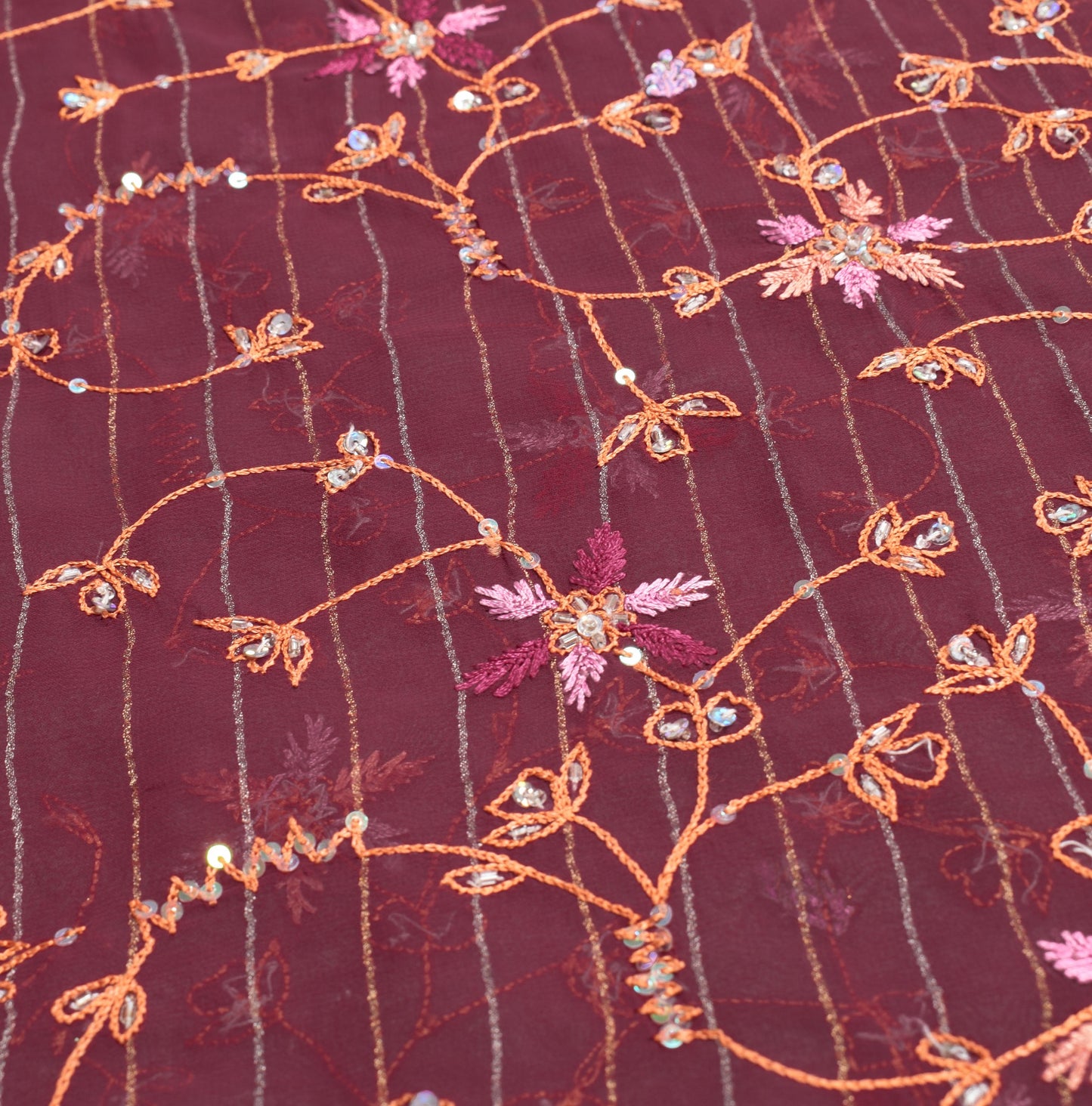 Sushila Vintage HEAVY Maroon Saree Art Georgette Sequins Work 6Yard Sari Fabric