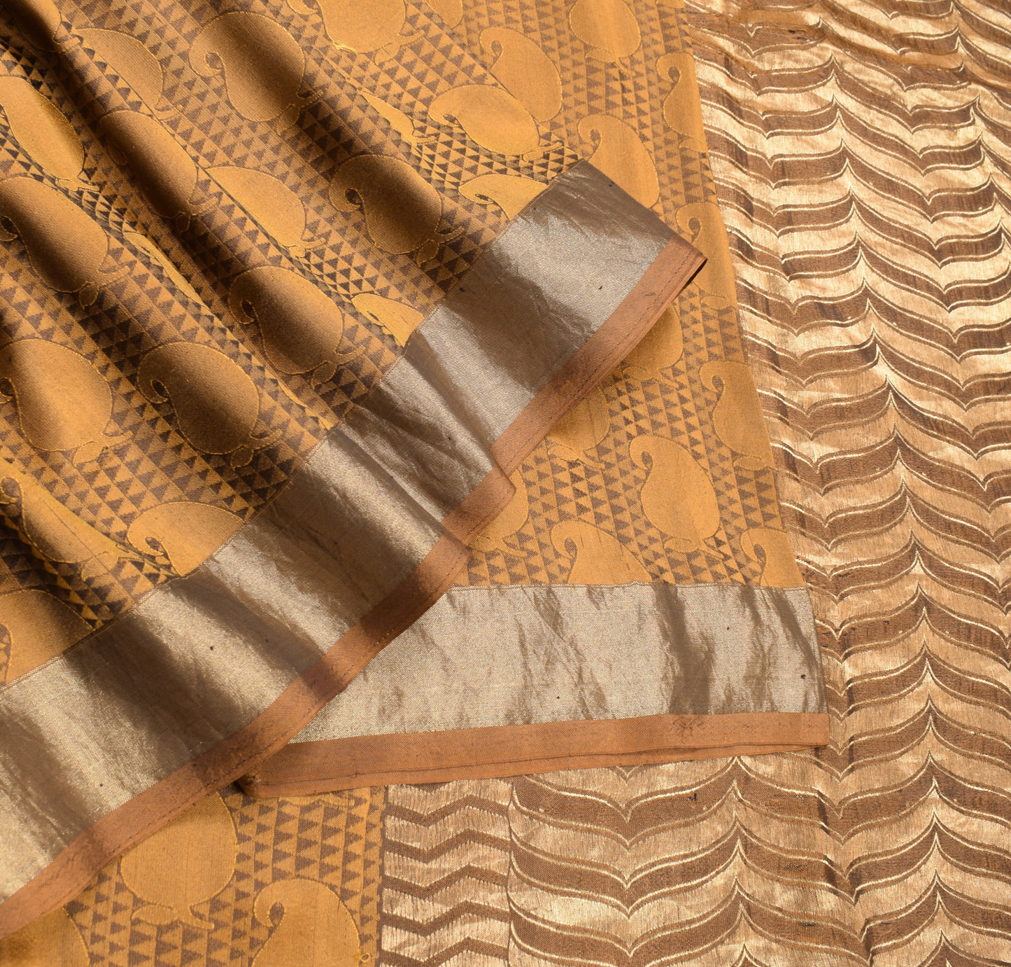 Sushila Vintage Heavy Mustard Kanjivaram Saree Pure Silk Woven Brocade 5YD Sari