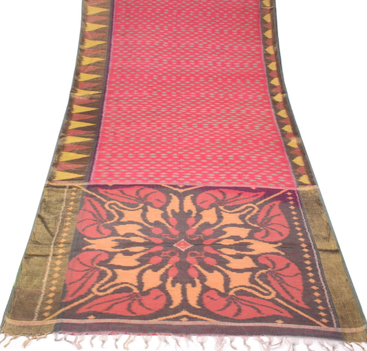 Sushila Vintage Dark Pink Saree Pochampally Handwoven Ikat Pure Cotton Silk Sari