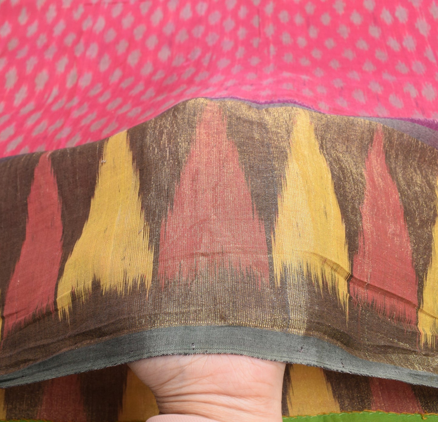 Sushila Vintage Dark Pink Saree Pochampally Handwoven Ikat Pure Cotton Silk Sari