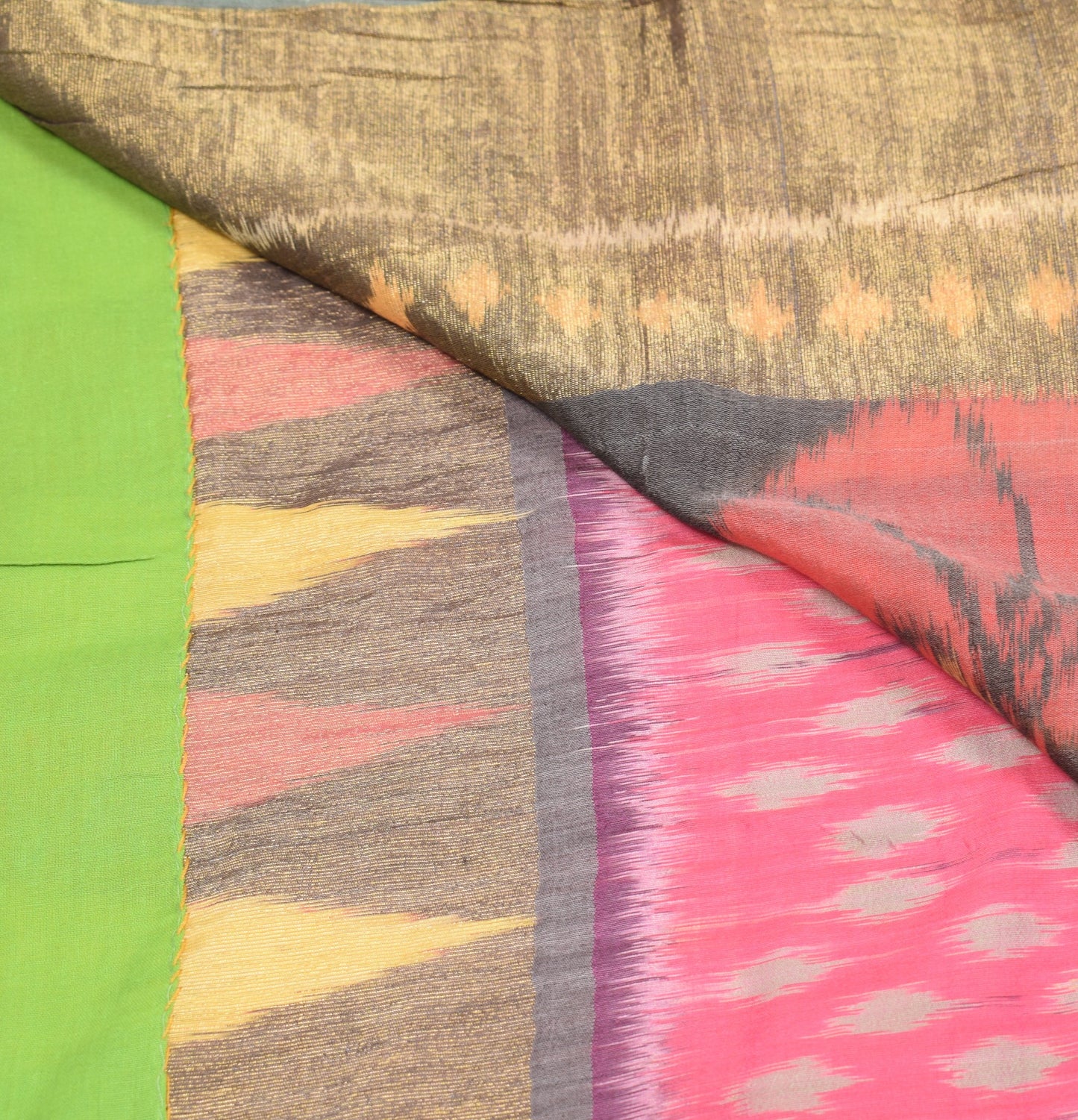 Sushila Vintage Dark Pink Saree Pochampally Handwoven Ikat Pure Cotton Silk Sari
