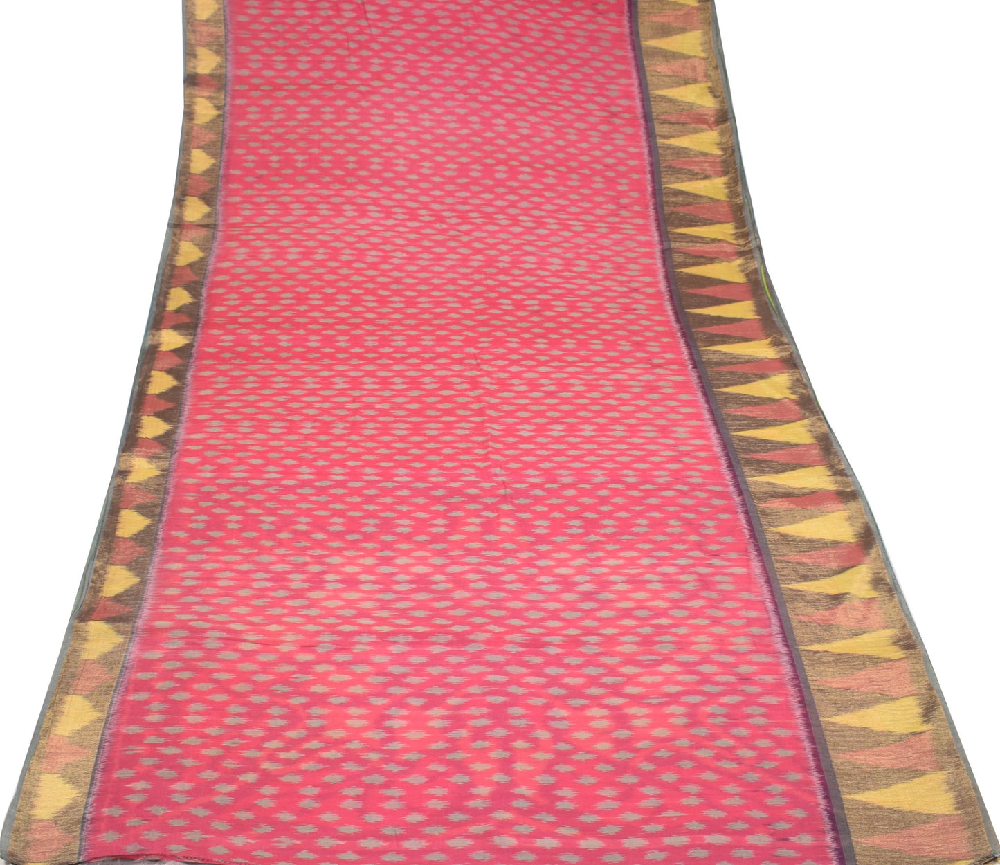 Sushila Vintage Dark Pink Saree Pochampally Handwoven Ikat Pure Cotton Silk Sari