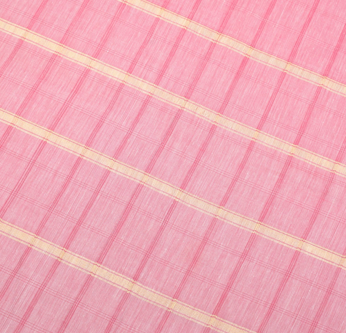 Sushila Vintage Pink Saree Art Cotton Silk Checks Body Elephant Border 6 YD Sari
