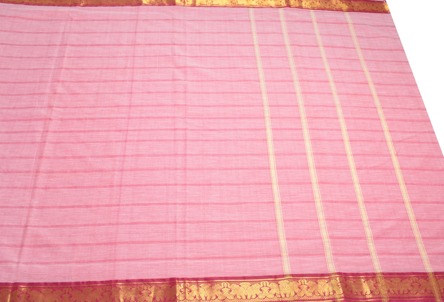 Sushila Vintage Pink Saree Art Cotton Silk Checks Body Elephant Border 6 YD Sari