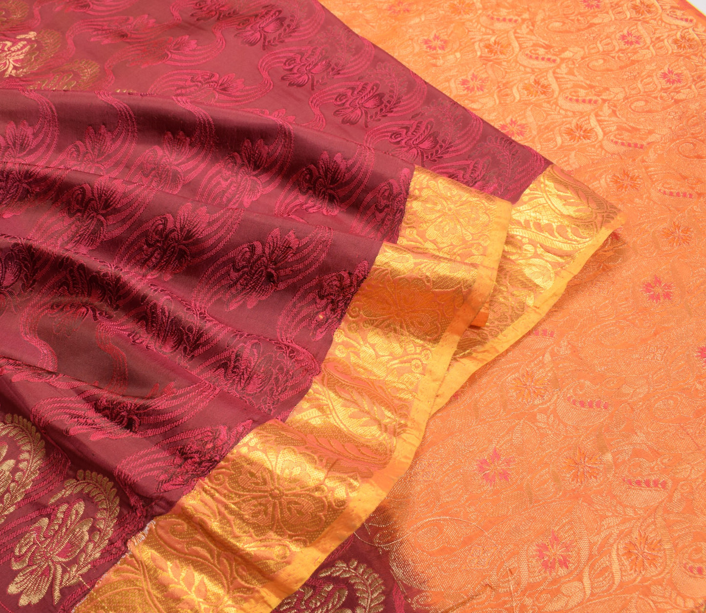 Sushila Vintage Heavy Magenta Kanjivaram Saree Pure Silk Zari Woven Floral Sari