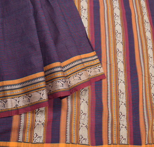 Sushila Vintage Pure Kanchi Cotton Saree Saree 6 Yard Peacock Woven Blue Sari